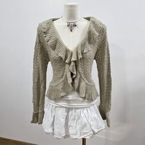 Ruffled Knit Sweater - Tan